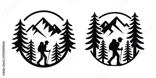 Mountain hiking adventure logo set vector illustration