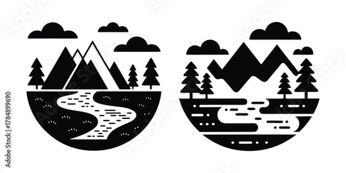 Mountain River Landscape Illustration Vector