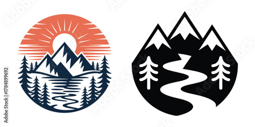 Mountain River Sunrise Illustration Vector