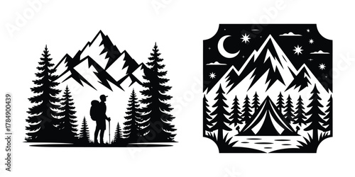 Wilderness camping and hiking adventure vector illustration