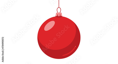 A single, bright red ornament, round and shiny, hangs from a thin loop against a clean white backdrop