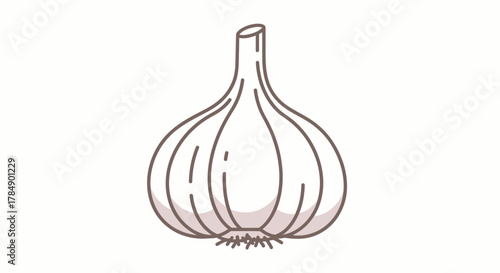 Simple line drawing of a garlic bulb with a stem. A neutral color palette against a white background