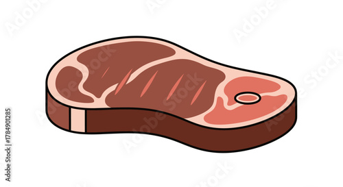 A cartoon depiction of a cooked steak, showing the cut, marbling, and a rounded, fatty end