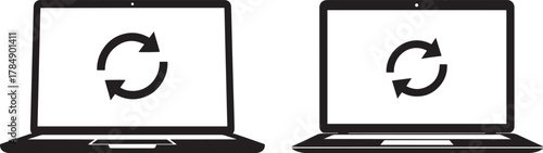 Two laptops with refresh arrows silhouette