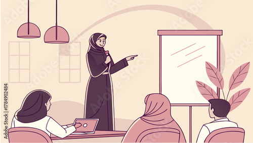 Arabian Businesswoman Leading Office Presentation Vector 