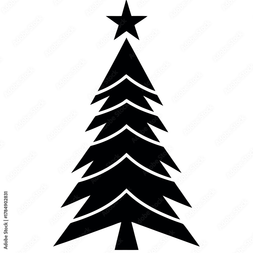 Fototapeta premium Christmas tree vector illustration featuring a green fir tree with winter decorations and an evergreen holiday theme