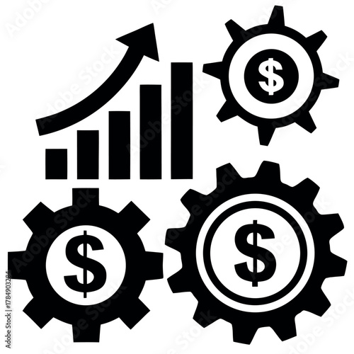 set of finance and business icons in gear shapes.eps