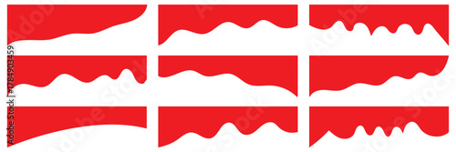 Collection of wavy Red decorative border for web design element vector. Website divider border vector illustration. Collection of dividers shape red templates.Red curve top headline. banner header