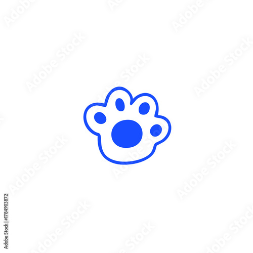 Blue cartoon paw print with rounded toes on white
