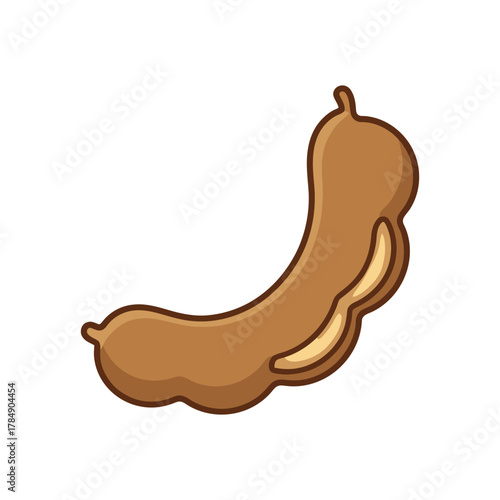 a minimalist modern vector icon of a tamarind pod, using earthy brown, tan beige, and soft gold tones, isolated on a solid white background.