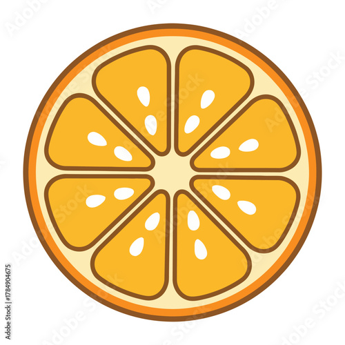 a minimalist modern vector icon of a tangerine slice, using luminous orange, golden yellow, and soft white accents, isolated on a solid white background.