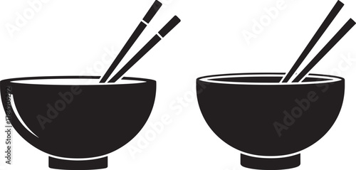 Two bowls with chopsticks silhouette