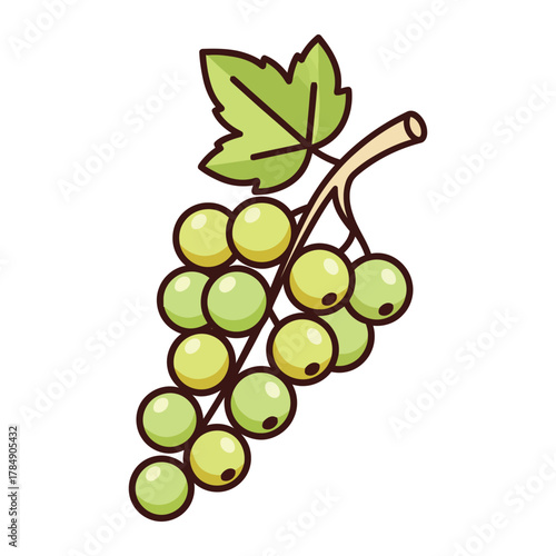 a minimalist modern vector icon of a white grape bunch, using light green, golden yellow, and soft beige hues, isolated on a solid white background.