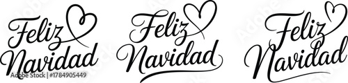 Feliz Navidad lettering text Typography happy Christmas calligraphy Greeting card bundle or group collection set Vector illustration for holiday’s festive t shirt trendy tee design Print