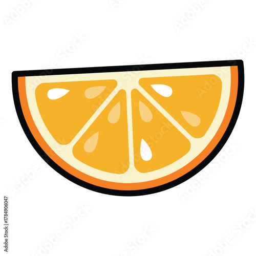 a minimalist modern vector icon of an orange wedge, using glowing orange, golden yellow, and pale beige tones, isolated on a solid white background.