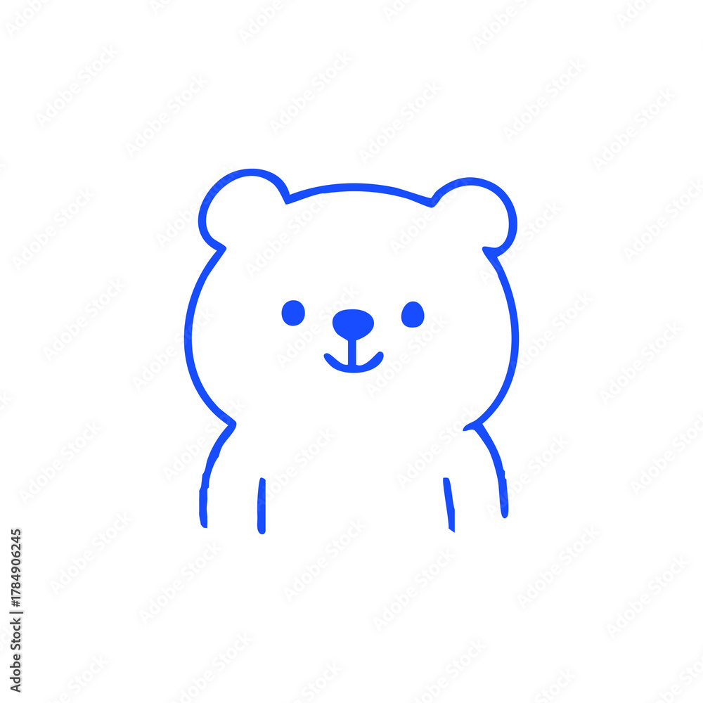 Fototapeta premium Blue, minimal line drawing of cartoon bear on white
