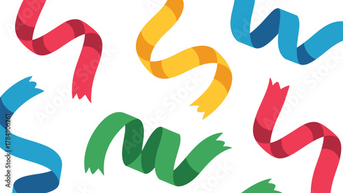 Vibrant colorful ribbons flowing and dancing in the air against a clean white background celebrating joy and festivity