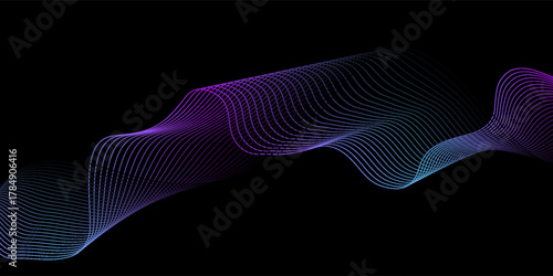 Vector wave lines smooth flowing dynamic blue purple pink gradient isolated on white background for concept of technology, digital, communication, science, music