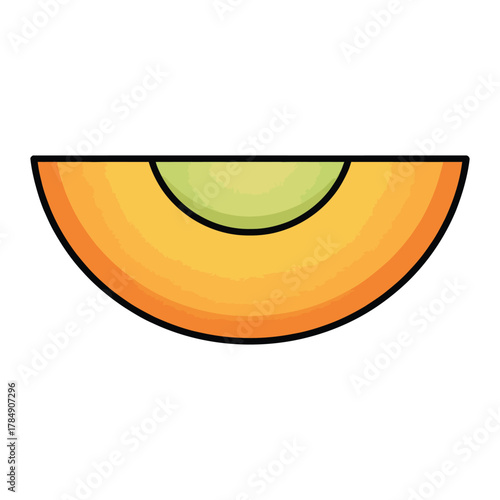 a minimalist modern vector icon of a ripe mango slice, using tangerine orange, golden yellow, and pale green hues, isolated on a solid white background.