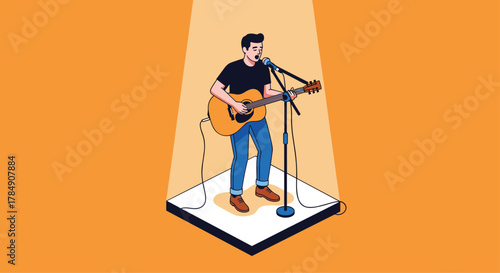 Passionate solo musician captivates audience with soulful acoustic guitar performance and heartfelt vocals on stage