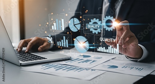 Businessman analyzing data and business intelligence with modern technology