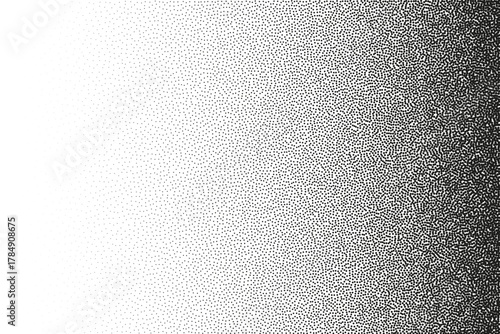 Dotted texture. Halftone stipple pattern, noise gradient effect, black and white fade spray element. Dotwork tattoo ink shadow surface. Grainy grunge monochrome vector background with tiny circles