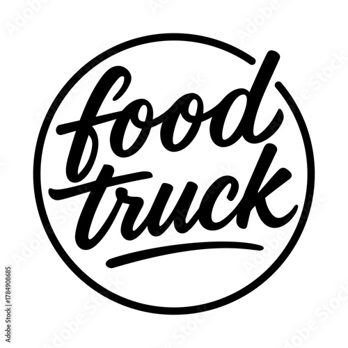 Food truck logo. Street food festival vintage label for restaurant menu, delivery car and packaging design. American urban snack eatery, hipster party vector retro emblem