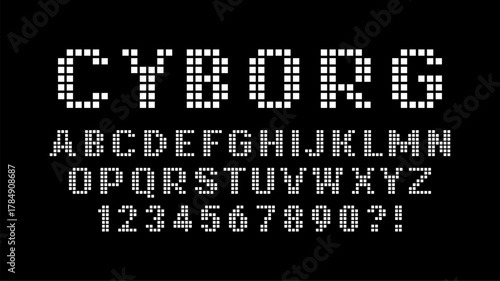 Pixel font. Dot letters, 8 bit arcade game retro alphabet, 80s halftone led typography with matrix grid effect. Vintage bitmap scoreboard numbers. Vector type isolated set