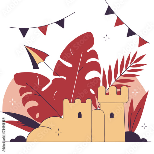 Beach Castle Sand Illustration Tropical Holiday Vacation Summer Fun Vector