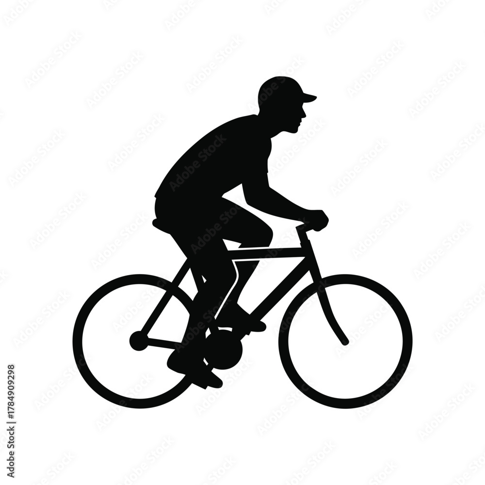 Fototapeta premium Silhouette cyclist biking sports activity, healthy lifestyle black white vector icon illustration