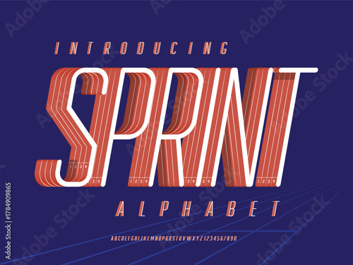 sport running track style alphabet design with uppercase and numbers