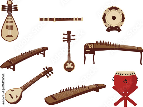 Collection of Traditional Chinese Musical Instruments Illustration.