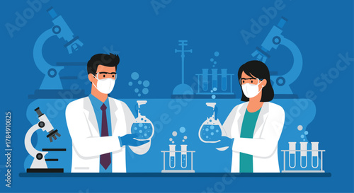 Professional scientists collaborating on groundbreaking research with advanced equipment in a modern laboratory setting