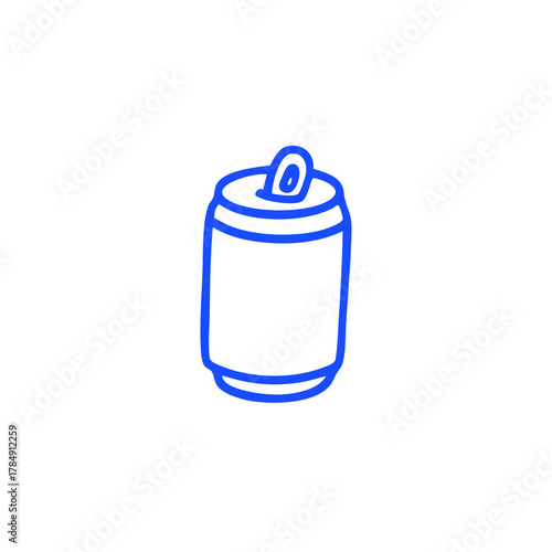 Drawn beverage can with pull tab, outlined in blue