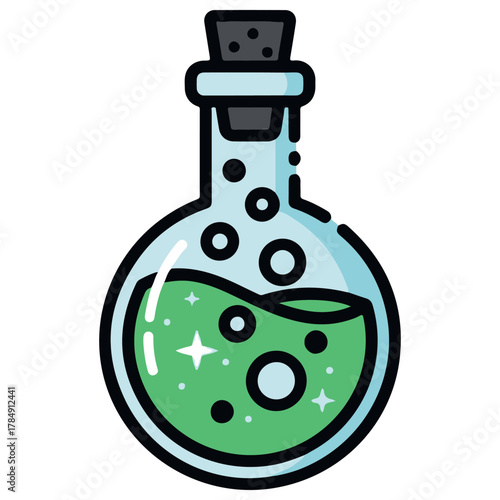 Potion vector illustration with green liquid and black outline
