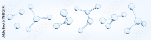 3D science icons. Nano collagen chemistry cell. Bio DNA bubble or chemistry oxygen atom connection. Cosmetic molecule. Scientific formula. Vector biochemistry glass shapes isolated set