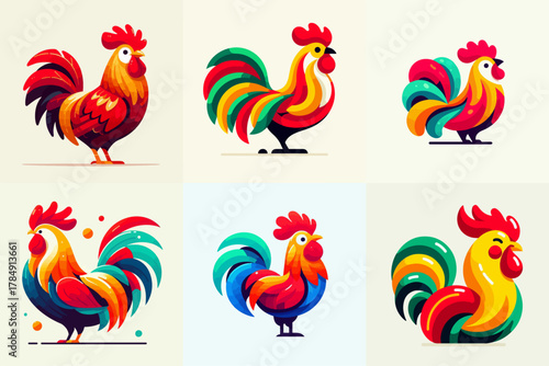 illustration set of simple rooster