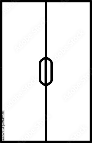 Simple black and white illustration of a wardrobe closed double door with a handle, minimalist.