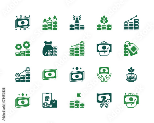 Finance icon set. Money and payments. Vector icons. Solid or glyph icons