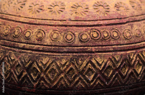 Close-up of Traditional Thai Earthenware Pottery Texture and Pattern