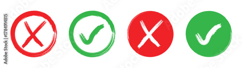 Check marks doodle set. Check marks doodle set Vote, yes, no, checklist, tick and cross signs, v and x in sketch style. Hand drawn vector illustration. 