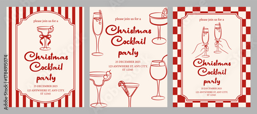 Christmas vintage cocktail party invitation. Retro festive design for holiday party, celebration, invitation.	