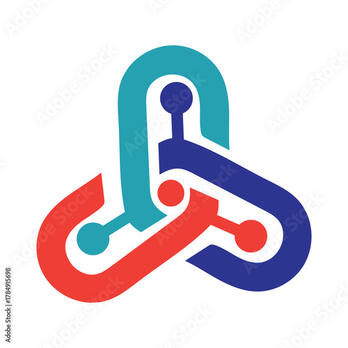 Interlocking tri-shape icon representing unity, connected team, network, or tech partnerships.