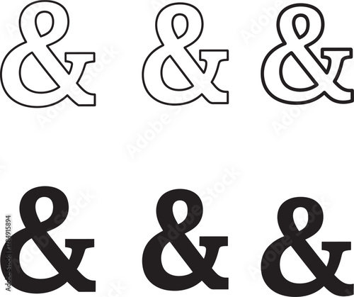 Six ampersand symbols in outline and solid black variations on white background