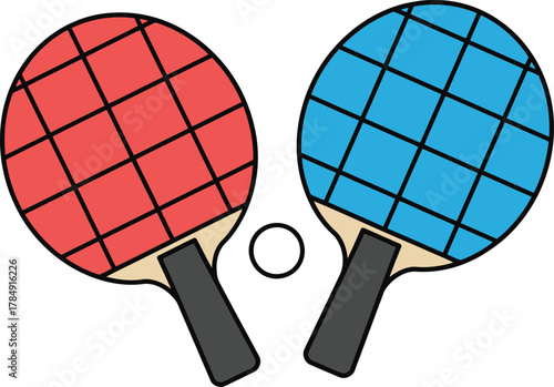 Ping Pong Paddles and Ball Vector Illustration
