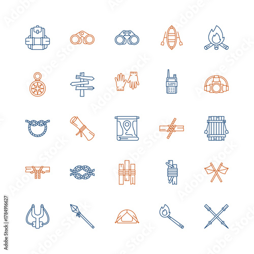Scout, trip and adventure icons. Vector icons. Line icons