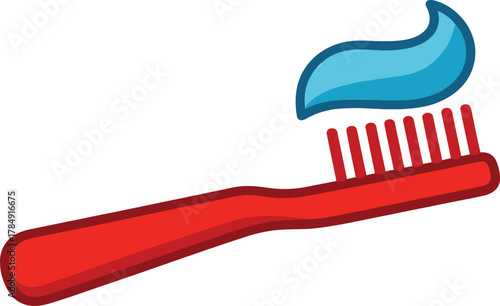 Red Toothbrush with Blue Toothpaste Vector Illustration
