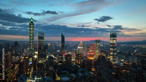 Aerial view of Traffic and Cityscape in Taipei, Taiwan.