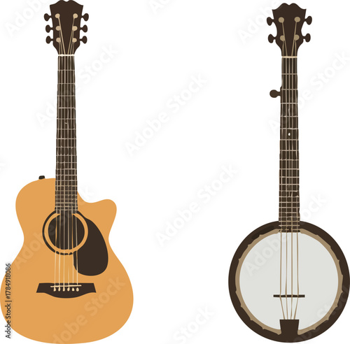 Acoustic Guitar and Banjo Musical Instruments Illustration.