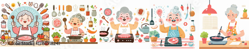 vector grandmother fried meat